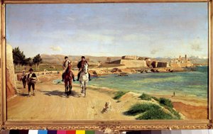 Antibes, a lovaglás. A művész és fia, Károly (1848-1917), festő. Ernest Meissonier (1815-1891) festménye alkotó: Jean Louis Ernest Meissonier