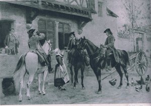 Megállás egy fogadóban, illusztráció a Cassells Romance of Famous Lives című filmből, 1940 körül alkotó: Jean Louis Ernest Meissonier
