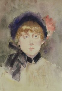 Fiatal nő kék kalapban, 1883 (wc)
