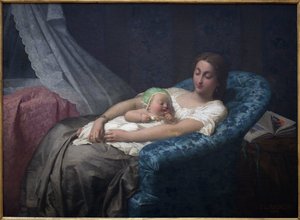 A fiatal anya. Jean Louis Hamon (1821-1874) festménye, Olaj, vászon