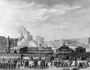 Francia forradalom: Önkéntesek a párizsi Pont Neuf-nál, július 22 alkotó: Jean Louis II (after) Prieur