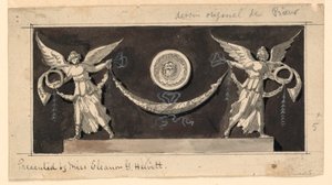 Díszítő panel: Hírességek, amelyek egy medál alatti szajrét támogatják alkotó: Jean Louis Prieur the Younger