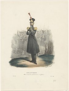 Az Országos Milícia tisztje, 1829 Gyalogság / Nemzeti Milícia, tiszti levetkőzés (cím a tárgyon) Belga jelmezek: régi és modern, katonai, polgári és vallási, 1830 (sorozat címe) alkotó: Jean Louis Van Hemelryck