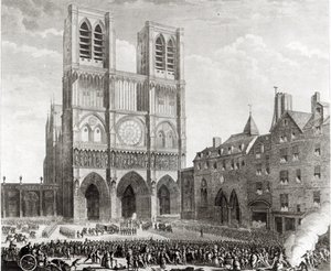 Thomas de Mahy (1744-90) Favras márki a Notre-Dame előtt tisztes jóvátételt kér, metszette Pierre Gabriel Berthault (1737-1831) 1790