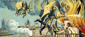 Repülő tűzoltó. Az év látomásai 2000, 1899 című sorozatból alkotó: Jean Marc Côté