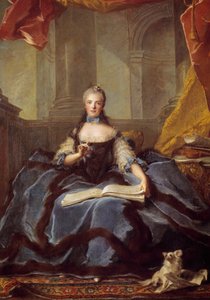 A francia Marie Adelaide Madame Adelaide (1732-1799) portréja, XV. Lajos, a Bien Aime és Marie Leszczynska lánya, akit 1758-ban képviseltek, udvari ruhában, kezében egy kottával Jean Marc (Jean-Marc) Nattier festménye ( 1685-1766) 1758
