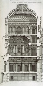 A Louvre nagytermének metszete, a "L