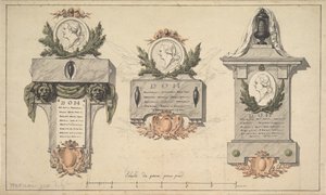 Három terv temetési emlékműhöz vagy sírfelirathoz, kb. 1770-90.