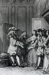 Illusztráció a LImpromptu de Versailles-ból, Moliere (1622-73), metszett D. Nee alkotó: Jean Michel the Younger Moreau