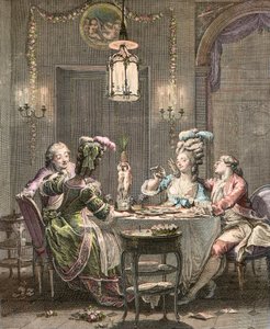 Le supper fin - metszet Moreau Jean Micheltől, le Jeune (1741-1814) - az ínyenc vacsora, Isidore Stanislas Helman (1743-1809) metszete 1781 Moreau, ifjabb Jean Michel (1741-1814) nyomán