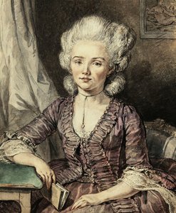Egy fiatal hölgy egy asztal mellett ül egy könyvvel, 1785 alkotó: Jean Michel the Younger Moreau