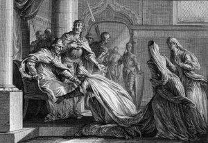 A francia Emma (894-934), Nagy Hugues (897-956) nővére leborul a lábára. Mariee-nak van burgundi Raoulja (vagy Rodolphe, 890-936), bátyja kérésére úgy döntött, hogy férjének adja Franciaország koronáját, és kijelentette: „jobb csókolja meg alkotó: Jean Michel the Younger Moreau