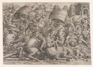 Trója előtti csata, 1535-55. alkotó: Jean Mignon