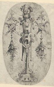 Férfi végfigura, szakállas fej és turbán háromnegyedes pántos lábon..., kb. 1543-45. alkotó: Jean Mignon