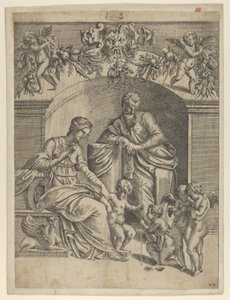 Szent János által imádott Szűz kisded Jézussal, 1543. alkotó: Jean Mignon
