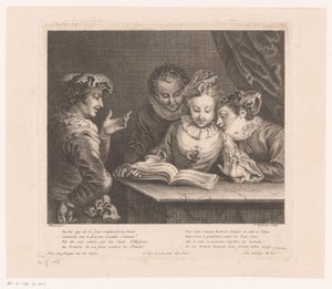 Fiatal nő énekel és három fiatal férfi egy asztalnál Antoine Watteau életműve (sorozat címe) L