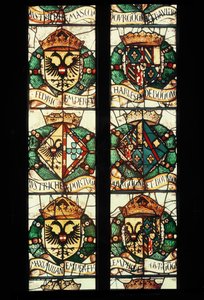 Az adományozóhoz, Osztrák Margithoz kötődő osztrák, német, francia és portugál királyi családok címeres címerei, 1527-29 alkotó: Jean Orquois Antoine Noisin