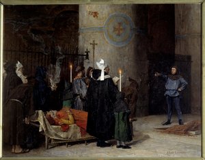 Hódító Vilmos (1027-1087), 1066-tól 1087-ig (1087) angol király temetése a caeni aux Hommes-i apátságban (Abbey-au-Hommes). Egy Asselin nevű férfi megszakítja a szertartást. Jean Paul Laurens festménye (1838-1921)