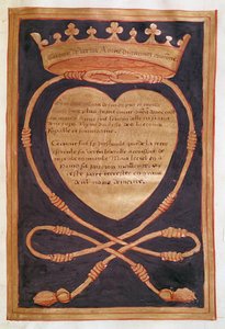 Fol. 61r A bátorság koronás szíve, Bretagne-i Anna temetéséről szóló beszámolóból (1477-1514) 1515