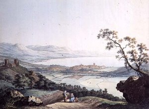 Genf látképe a savoyai Saconexből, metszette Jean Philippe Linck II (1770-1812) és Jacob Philippe Hackert (1737-1807) (metszet). alkotó: Jean Philippe II (after) Linck