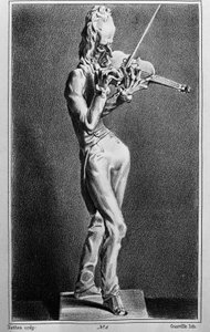 Niccolo Paganini (1782-1840) olasz hegedűművész és zeneszerző. Karikatúra Jean Pierre Dantan ifjú szobra után. alkotó: Jean Pierre (after) Dantan