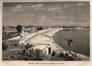 Chandernagor (jelenleg Chandannagar, Nyugat-Bengáliában), a Gangesz partján, metszet J. Moynet rajza alapján, amely a rádzsák indiai utazását szemlélteti 1864-1868 között, Louis Rousselet, megjelent „” Le tour du monde”” 1874, szerkesztve