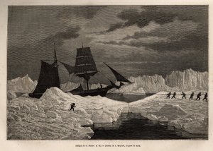 J. Moynet rajza nyomán, a La Germania és a La Hansa hajók 1869-1870-es északi sarki útját illusztráló J. Moynet rajza nyomán bevitte a német La Hansa hajót a legénység által, hogy áthaladjon egy jégakadályon a hajózható vizekre. Hegemann kapitány, tegye kö