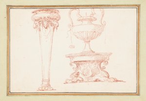 Kötött rajz, Egy váza és egy lámpa egy állványon, in Dessins d
