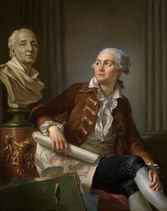 Férfi portré Denis Diderot mellszobrával alkotó: Jean-Simon Berthelemy