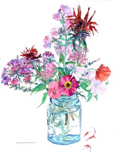Méhpempő és pipacsok üvegedényben, 2009 (akvarell és tinta, papír)