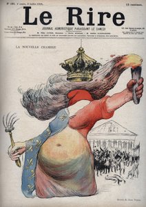 Az új szoba - Marianne frígsapkába fedett arccal - Marianne két részből álló ruhába öltözött: egyik piros, másik oldala fleur-de-lis díszítéssel - (A rajzfilm a republikánusok és a monarchisták közötti politikai megosztottságra utal ) - drawi