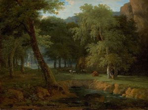 Erdei jelenet nimfákkal és hermával, c. 1810.