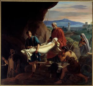 Egy fiatal keresztény nő temetése a római katakombákban az üldözés idején. Victor Schnetz festménye (1787-1870)