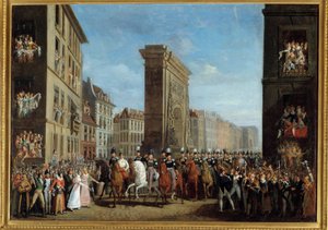 Franciaország hadjárata (Sixieme koalíció) „” Szuverén szövetségesek átvonulása a Boulevard Saint Denis-en 1814.03.31-én” Jean Zippel (1789-?) festménye 19. század V. 0,17 x 2,22 m Párizs, musee Carnavalet – Franciaország kampánya (hatodik koalíció) „” átj alkotó: Jean Zippel