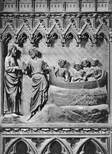 Katedrális, belső tér, kórus paraván, Jézus Krisztus megjelenése a Tibériai-tavon, a halak csodás huzata, 1340-51 körül (polikróm kő)