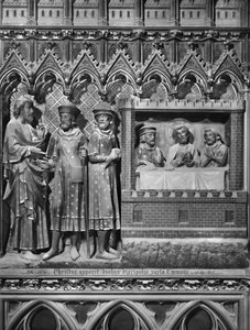 Katedrális, belső tér, kórus paraván, Jézus Krisztus megjelenése két tanítványnak az emmausi úton, az emmausi vacsora, 1340-51 körül (polikróm kő)