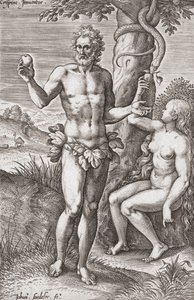 Adam and Eve in the Garden of Eden. (print)