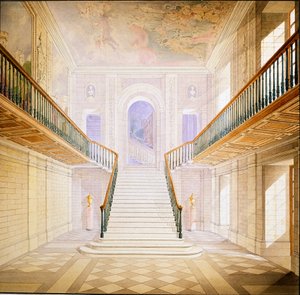 Lépcső kialakítása a Painted Hallban, Chatsworth (akvarell papíron)