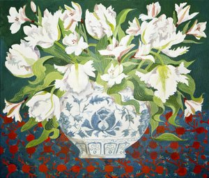 Fehér dupla tulipánok és alstroemeriák, 2013 (akril, vászon)