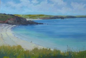 Thurlestone Beach, nyugodt nyári nap, 2016, olaj.