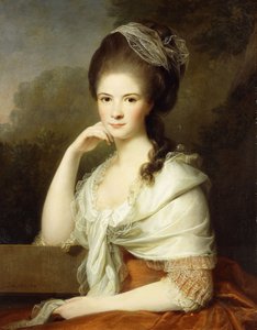 Félhosszúságban ülő hölgy portréja, barna ruhát és fehér kendőt visel, 1778 alkotó: Jens Juel