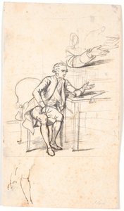 Tanulmány a Holmskiold család portréjához 1787-ből: titkos tanács. Theodor Holmskiold egy asztalnál ül