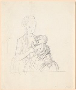 Piszkozat Sophie Magdalene Raben grófnő portréjához, született von Qualen legidősebb fiával, született 1784-ben alkotó: Jens Juel
