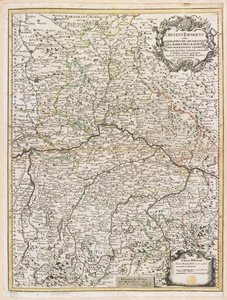 Bajorország térképe, 1695 körül (színes metszet) alkotó: Jeremias Wolff