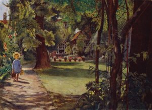 Kelmscott ház, a kert, a folyó felől nézve (színes litó)