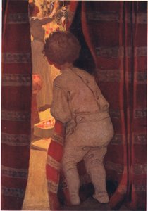 Leosont a földszintre, hogy bekukucskáljon a szalonba (színes litho) alkotó: Jessie Willcox Smith