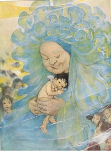 Mrs. Doasyou elengedné, illusztrációja Charles Kingsley tiszteletes „The Water Babies” című művéhez (színes litó) alkotó: Jessie Willcox Smith