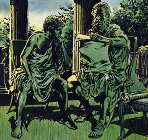 Fülöp Arisztotelészt kérte fel fia tanítására (színes litográfia). alkotó: Jesus Blasco
