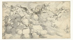 Putti és az angyal kartotussal alkotó: Joachim Wtewael (circle of)