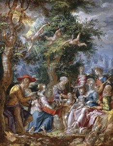 A Szent Család szentekkel és angyalokkal alkotó: Joachim Wtewael or Utewael